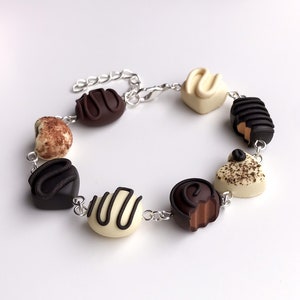 Chocolate Bracelet - polymer clay miniature food jewellery, realistic clay dessert bracelet, chocolate lover gift, gift for best friend