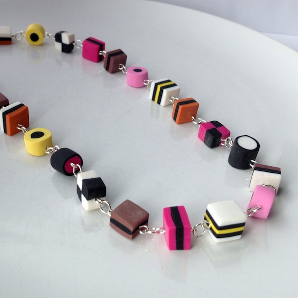 Liquorice Allsorts Necklace - long necklace sweets novelty, cute valentines gifts for teenage girls, tween girl gifts for daughter