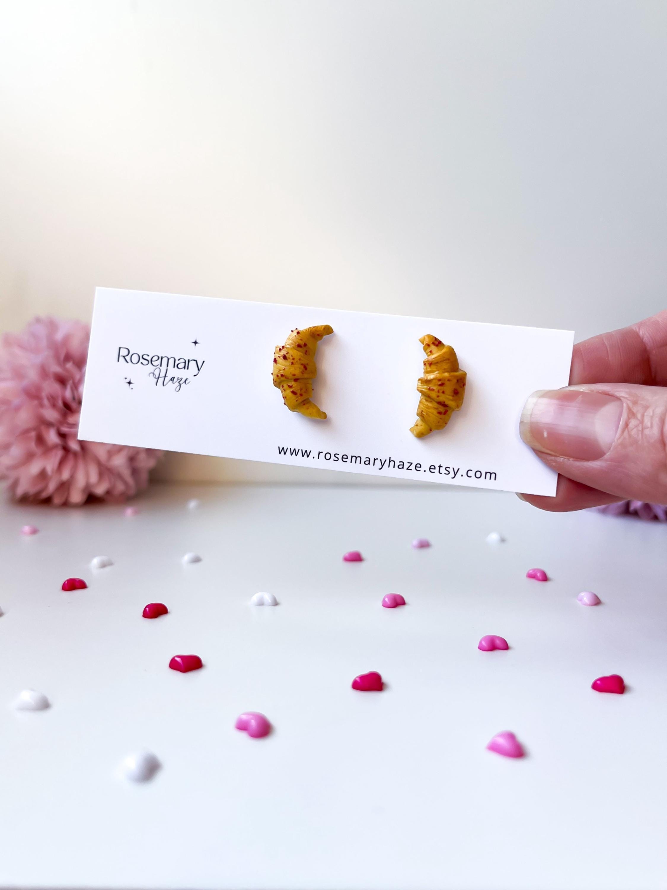 Croissant Earrings  - cute mini food earrings studs, croissant stud earrings, cute gift for daughter, polymer clay stud earrings