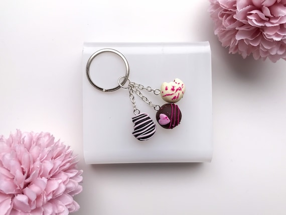 Pink Chocolate Keyring Polymer Clay Miniature Food Keychain Etsy