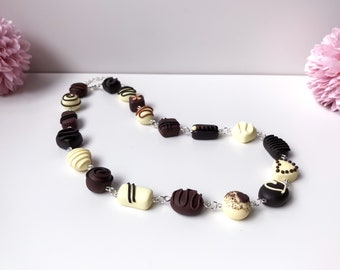 Chocolate Necklace - quirky statement necklace, whimsical necklace, polymer clay food jewellery, cute valentines gift for daughter