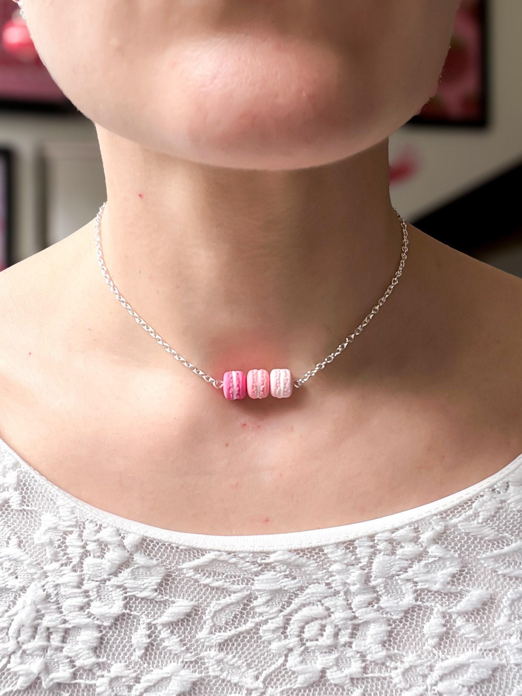 Pink Macaron Choker Necklace - polymer clay food, lolitafashion macaron necklace, kawaii choker, cute easter gift for teenage girl