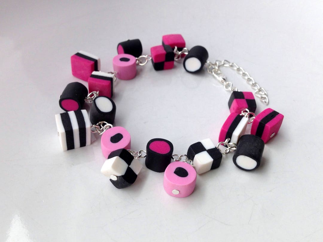Pink Liquorice Allsorts Bracelet Cute Clay Beads Bracelets, Tween Girl Gifts for Daughter, Cute