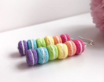 Rainbow Macaron Earrings - miniature macaron earrings, realistic polymer clay miniature food jewelry