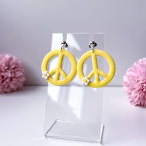 Peace Sign Earrings - groovy flower child, pastel hippie earrings, peace symbol, 60s style, big unique earrings