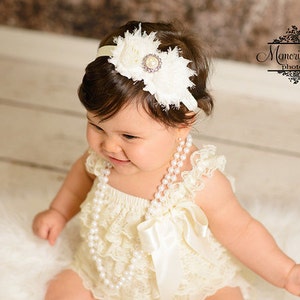 Baby Girl Ivory Lace Romper Set, wedding flower girl, lace romper, Flower Girl, Ivory Romper,1st  birthday, baby girl baptism,Christening