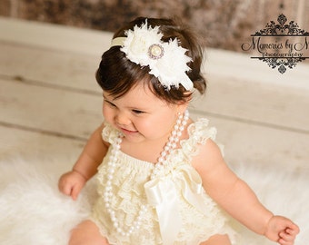 Baby Girl Ivory Lace Romper Set, wedding flower girl, lace romper, Flower Girl, Ivory Romper,1st  birthday, baby girl baptism,Christening