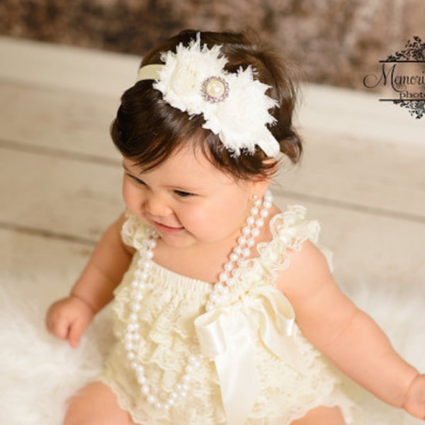 Baby Girl Ivory Lace Romper Set, wedding flower girl, lace romper, Flower Girl, Ivory Romper,1st  birthday, baby girl baptism,Christening