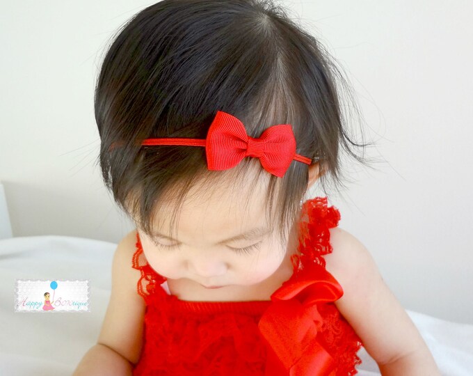 Baby Girl Red Bow Headband, Petite Red Bow Headband, Baby Girl Red Bow