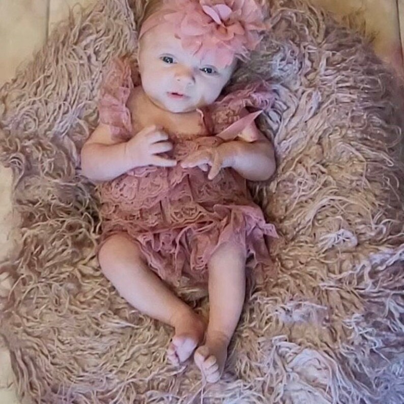 Dusty Rose Lace Romper Set, Baby Girl coming home outfit, dusty Rose Romper, flower girl outfit,1st Birthday outfit,newborn baby girl romper image 4