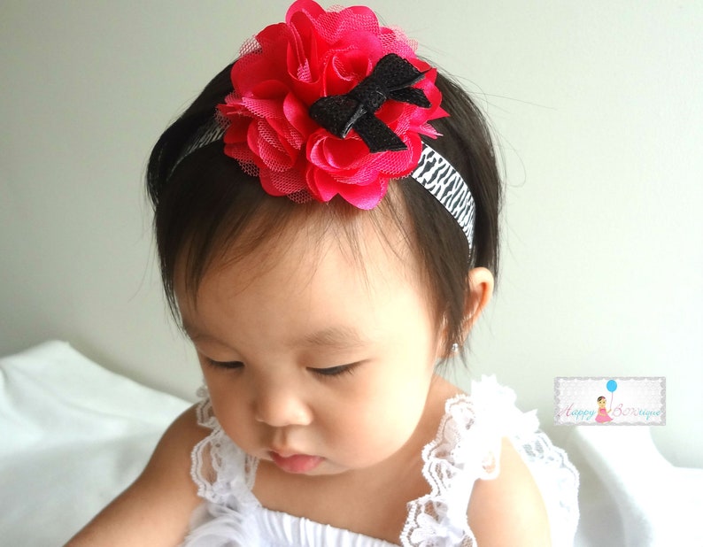 Large Hot PInk and Zebra Tutus Puff Headband Baby Headbands Girls headbands Baby Photo Props newborn headband