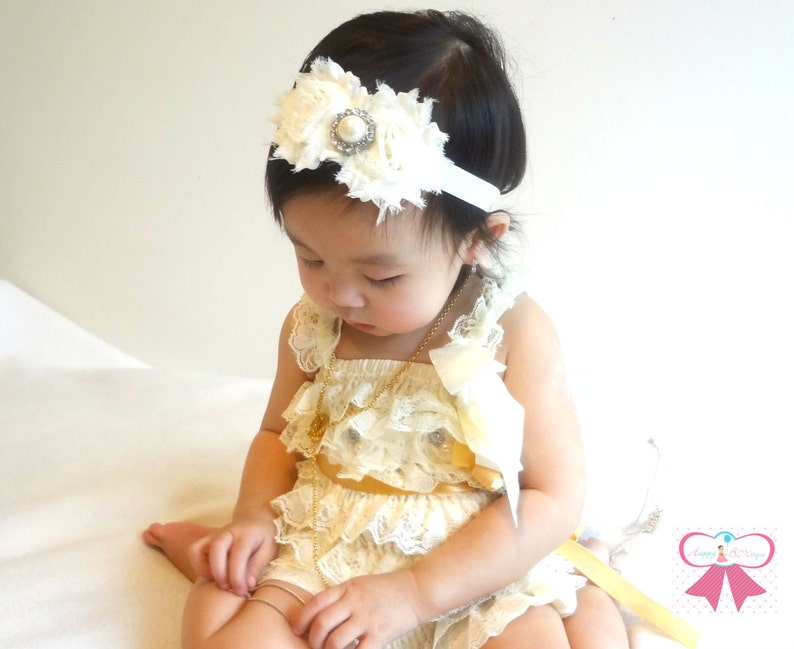 Baby Girl Ivory Lace Romper Set, wedding flower girl, lace romper, Flower Girl, Ivory Romper,1st birthday, baby girl baptism,Christening image 4