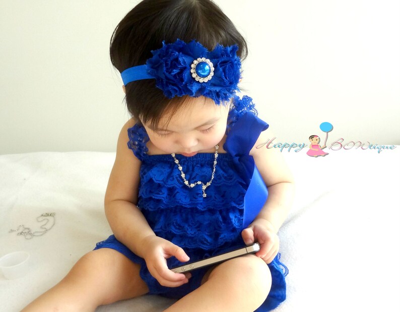 Baby Headband Duo Shabby Royal Blue Baby Girls Headband Blue Etsy