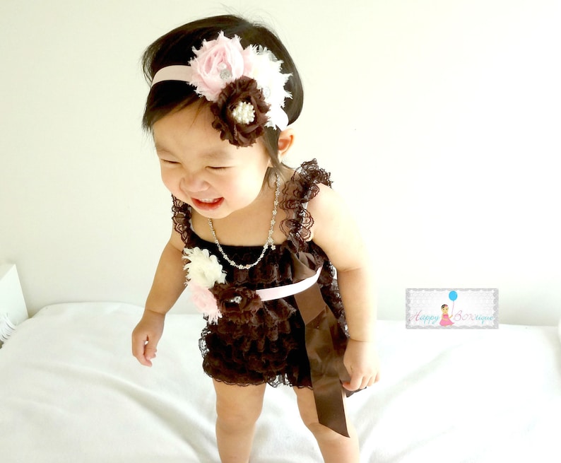 Birthday outfit wedding flower girl Romper Vintage Ivory Cream Lace Petti Romper baptism 3pcs Romper set baby gift baby girls romper