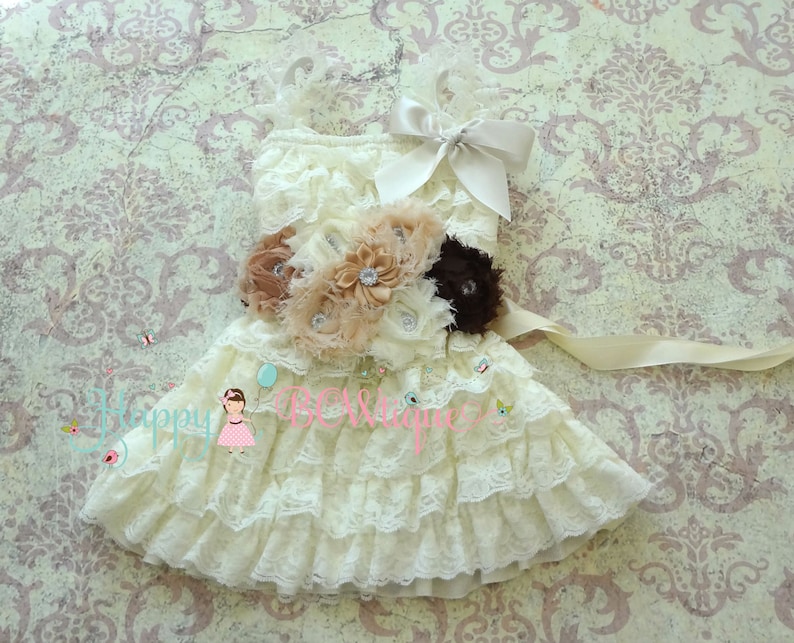 Rustic Flower girls' dress-Ivory Embellished lace dress,baptism dress,1st Birthday dress,Baby Girls Baptism dress,Fall Country dress,Burlap image 1