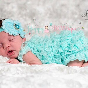 Girl's Light Aqua Lace Romper set, Baby Girl Coming home outfit,newborn romper, Girl's Aqua romper, baby girls outfit, 1st Birthday outfit, image 3