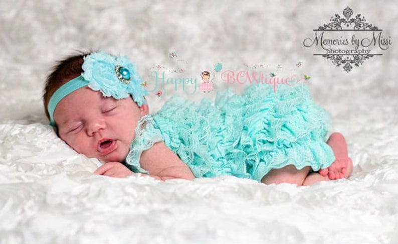 Girl's Light Aqua Lace Romper set, Baby Girl Coming home outfit,newborn romper, Girl's Aqua romper, baby girls outfit, 1st Birthday outfit, image 3