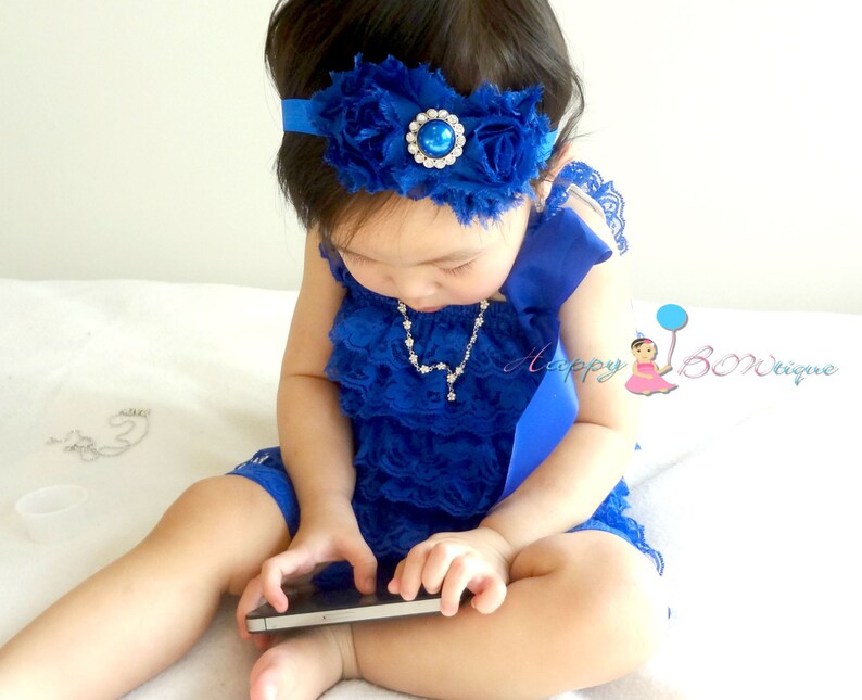 Baby Headband Duo Shabby Royal Blue Baby Girls Headband Blue Etsy
