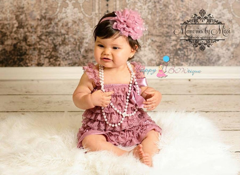 Dusty Rose Lace Romper Set, Baby Girl coming home outfit, dusty Rose Romper, flower girl outfit,1st Birthday outfit,newborn baby girl romper image 1