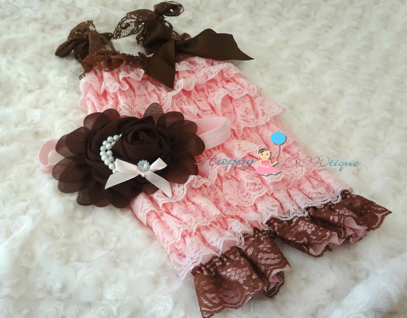 Beautiful Brown with PInk Chiffon Rosette Pearls headband baby headbands Baby girl headband birthday headband Newborn photo Prop