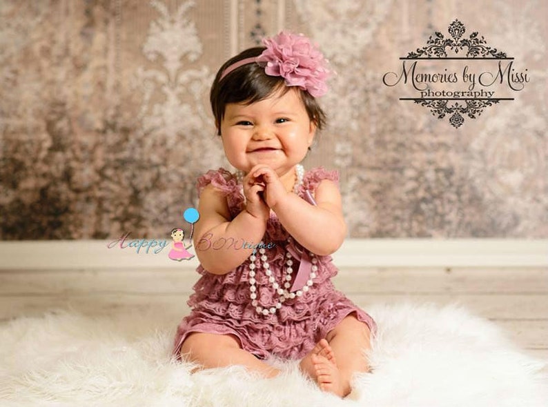 Dusty Rose Lace Romper Set, Baby Girl coming home outfit, dusty Rose Romper, flower girl outfit,1st Birthday outfit,newborn baby girl romper image 2