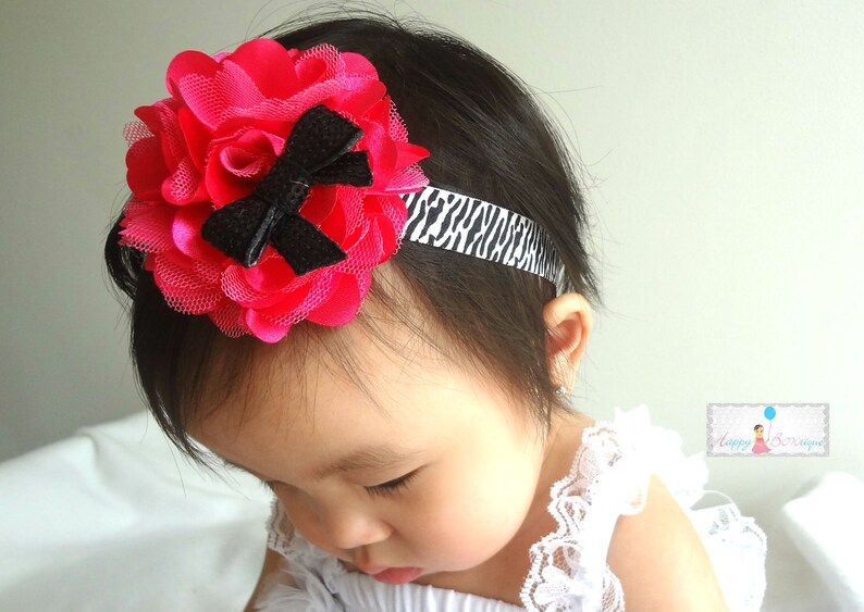 Large Hot PInk and Zebra Tutus Puff Headband Baby Headbands Girls headbands Baby Photo Props newborn headband