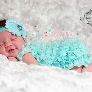 Girl's Light Aqua Lace Romper set, Baby Girl Coming home outfit,newborn romper, Girl's Aqua romper, baby girls outfit, 1st Birthday outfit,