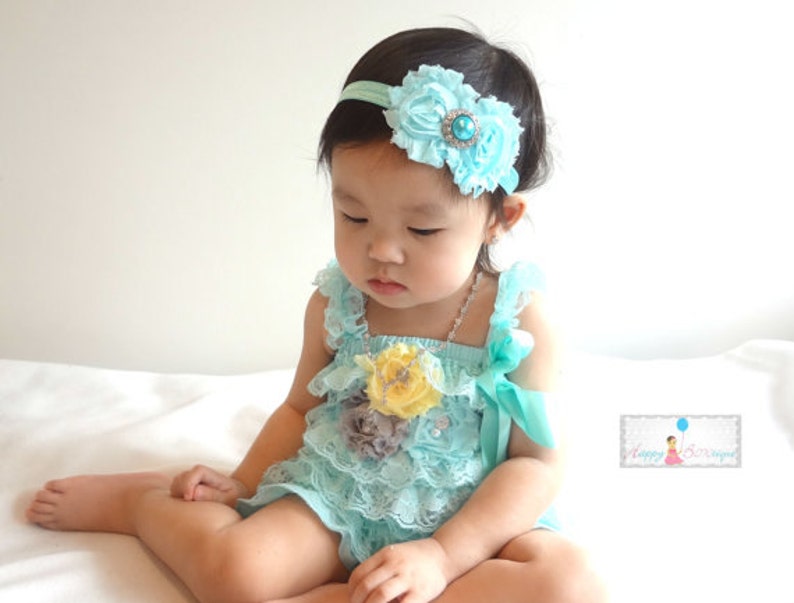 Girl's Light Aqua Lace Romper set, Baby Girl Coming home outfit,newborn romper, Girl's Aqua romper, baby girls outfit, 1st Birthday outfit, image 5