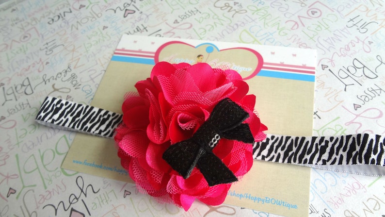 Large Hot PInk and Zebra Tutus Puff Headband Baby Headbands Girls headbands Baby Photo Props newborn headband