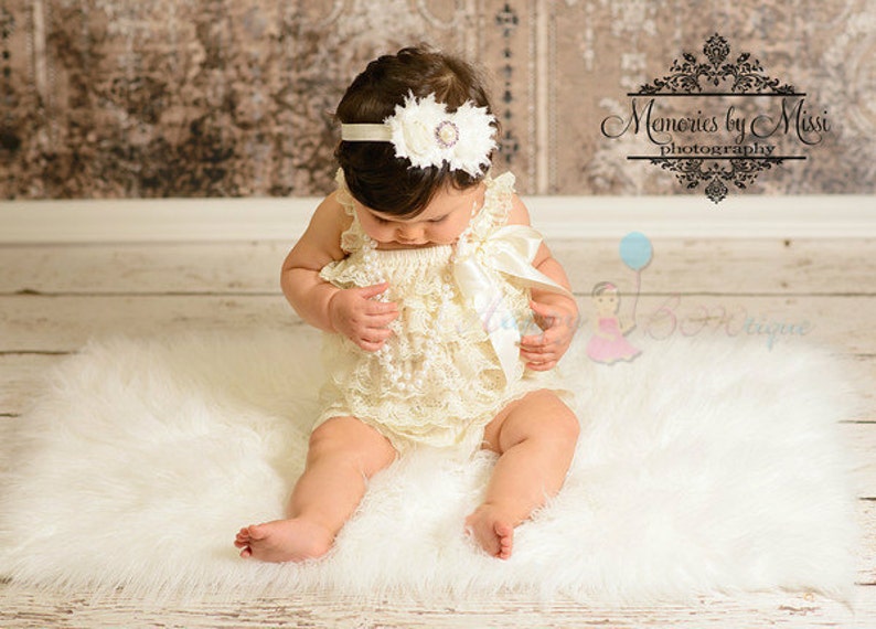 Baby Girl Ivory Lace Romper Set, wedding flower girl, lace romper, Flower Girl, Ivory Romper,1st birthday, baby girl baptism,Christening image 2