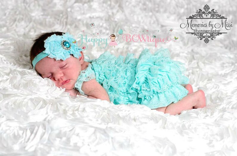 Girl's Light Aqua Lace Romper set, Baby Girl Coming home outfit,newborn romper, Girl's Aqua romper, baby girls outfit, 1st Birthday outfit, image 2