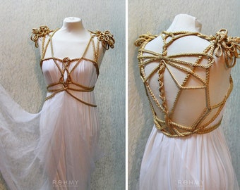 Handmade Dragonfly Weddingdress by ROHMY Ropework Couture /// Bridal Gown /// Evening Gown /// Gold and White