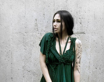 Green draped asymmetrical  Dress "B. No 7" by ROHMY Ropework Couture / handmade / Nocturne Collection