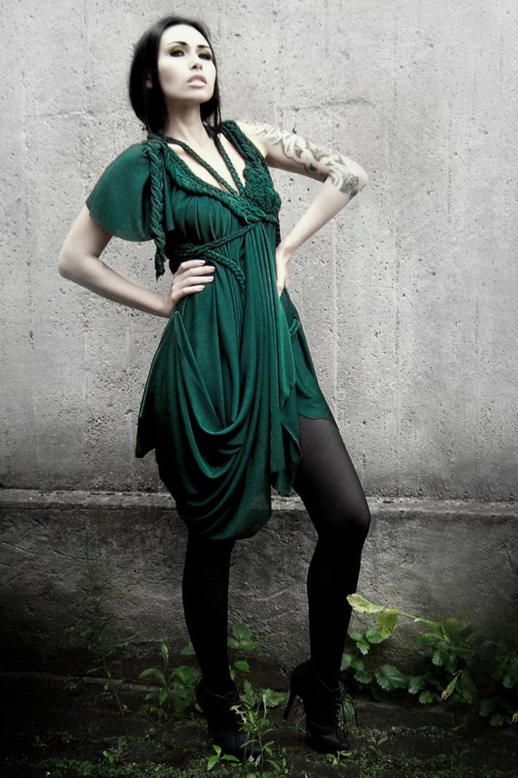 Green Draped Asymmetrical Dress "b. No 7" by ROHMY Ropework Couture /  Handmade / Nocturne Collection - Etsy