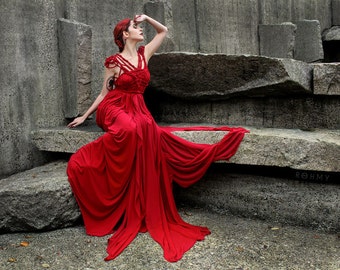 Floor-length handmade Gown "Coral" ///  ROHMY Gold Label /// Evening Gown /// Eden Collection