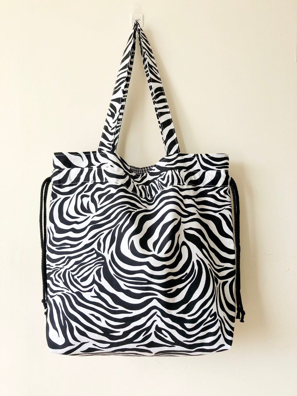 SALE Drawstring Tote Bag Zebra Print Summer Bag Shopping Etsy UK