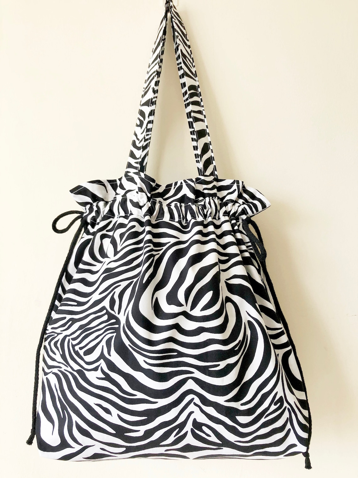 Drawstring Tote Bag Zebra print Summer Bag Shopping Bag Etsy