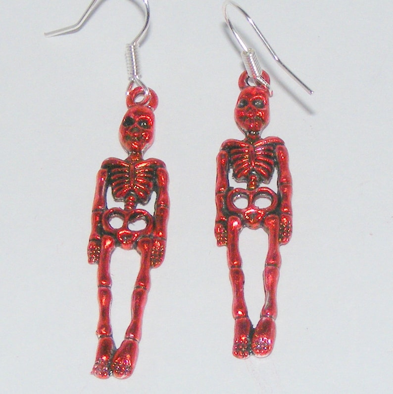 Red Skeleton Dangle Earrings Dead Freddie Blood Fashion Undead Ghoulish Unusual Jason Skulls Walking Dead Red Zombie Halloween