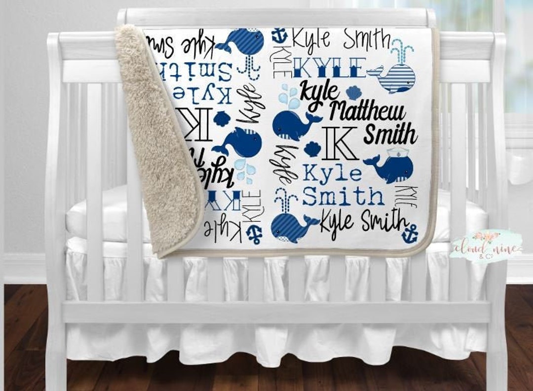 Whale Baby Blanket, Personalized Baby Blanket With Whales, Blue Whales