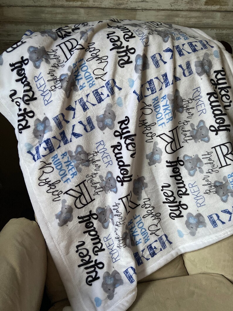 Elephant Personalized Name Blanket Baby Blanket Micro Fleece Etsy