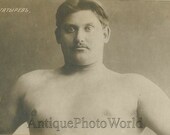 Muscular nude Russian wrestler strong man Bogatyrev antique photo pc