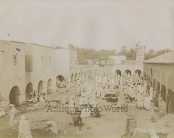 Biskra Algeria street scene antique albumen photo Africa
