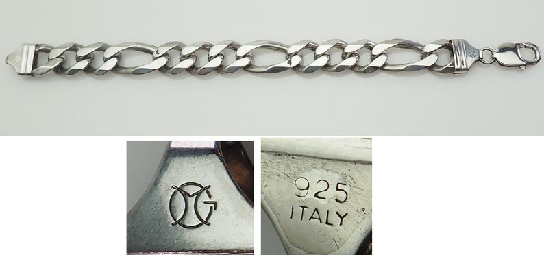 Heavy curb chain sterling silver elegant designer bracelet Italy