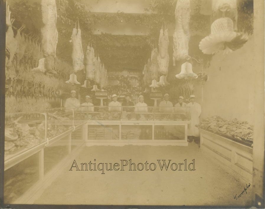 Meat Market Butcher Shop Workers Antique Photo Etsy