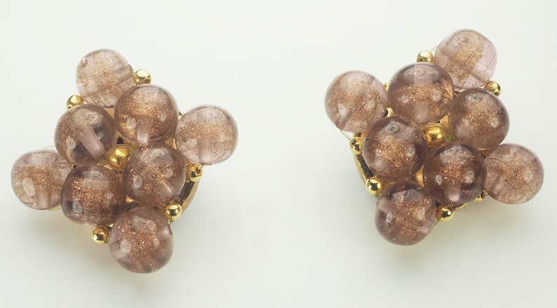 Gorgeous singed vintage glass beads and sterling silver clip on earrings