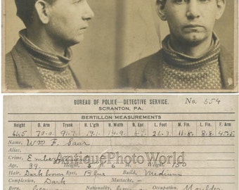 William Saar embezzlement crime antique police mug shot photo