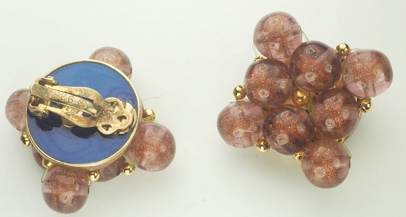 Gorgeous singed vintage glass beads and sterling silver clip on earrings