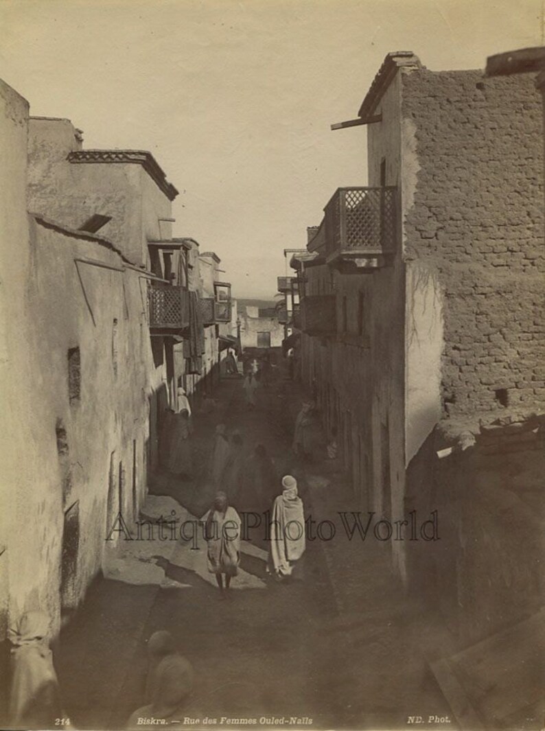 Biskra Algeria street scene antique albumen photo Africa