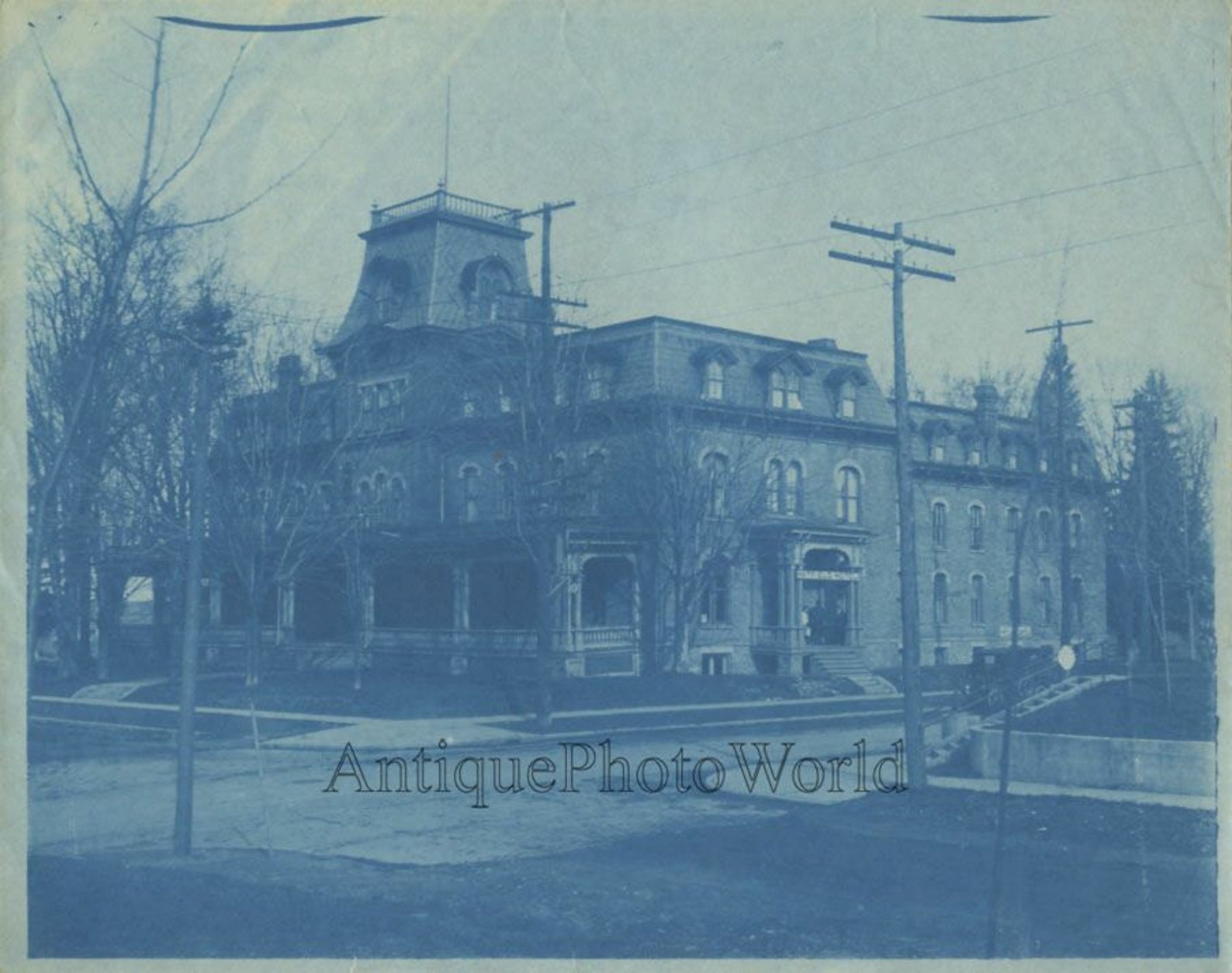 Hatfield Hotel in Massena NY Antique Large Cyanotype Photo Etsy