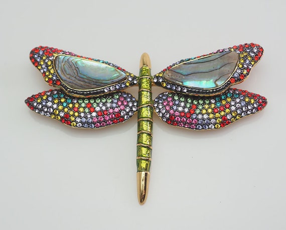 Stunning vintage Joan Rivers dragonfly pin w ename